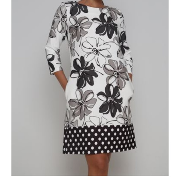 Dresses & Skirts - Floral & Polka dot 3/4 Sleeve pocket shift dress